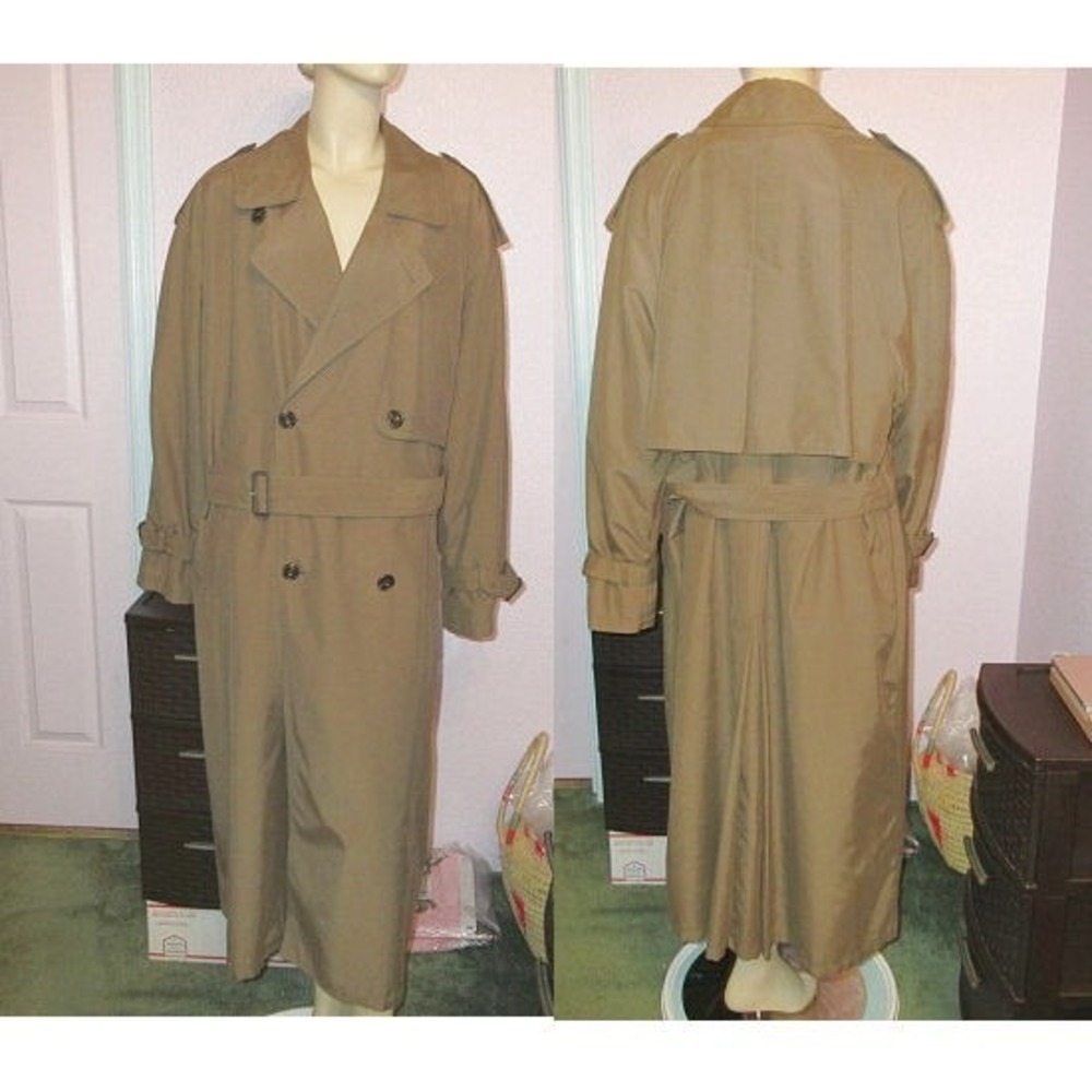 Vtg 90s Newport Harbor Trench Coat Men 40 R Wool Liner Quilted Old Money USA